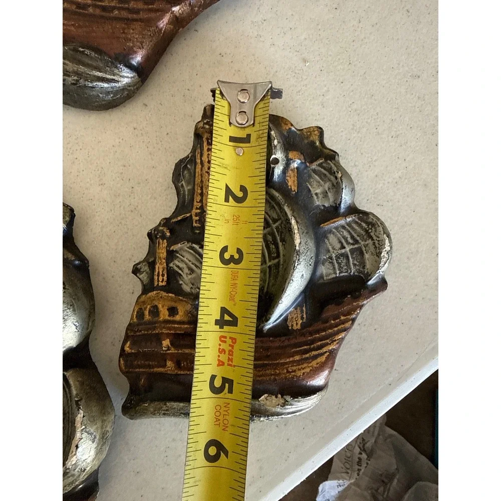 Vintage Nautical Pirate Ship Wall‎ Decor 3D Galleon Plaques Set of 3 Bronze Gold